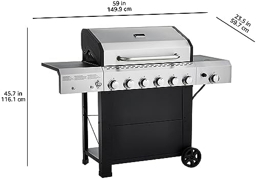 Amazon Basics Freestanding Gas Grill with Side Burner, 6 Burner (66,000 BTU)
