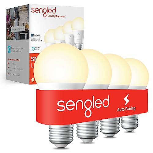 Sengled Alexa Light Bulb, S1 Auto Pairing with Alexa Devices, Warm Light Bulbs, Smart Light (Alexa), Bluetooth Mesh Smart Home Lighting, E26 60W Equivalent, 800LM, Soft White (2700k), (Pack of 4)