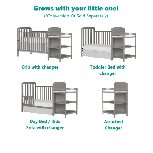 Dream On Me Anna 3-in-1 Full-Size Crib and Changing Table Combo in Steel Grey, Greenguard Gold Certified, Non-Toxic Finishes, Includes 1" Changing Pad, Wooden Nursery Furniture