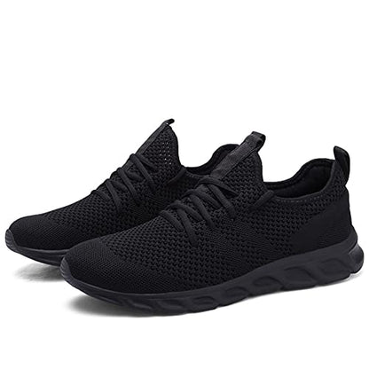 Tvtaop Tennis Shoes for Mens Athletic Running Shoes Lightweight Casual Sneakers Non Slip Walking Gym Sport Shoes Black,Mens Size 10