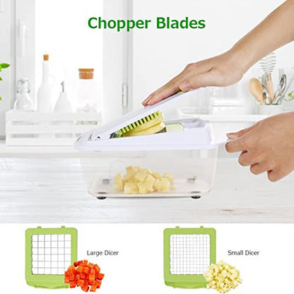 Food Dicer, Vegetable Chopper 6 Blades, Mandoline Slicer for Kitchen, Onion Chopper Dicer, Kitchen Chopper Mandolin Slicer, Fruit and Veggie Chopper with Container Vegetable Cutter Green