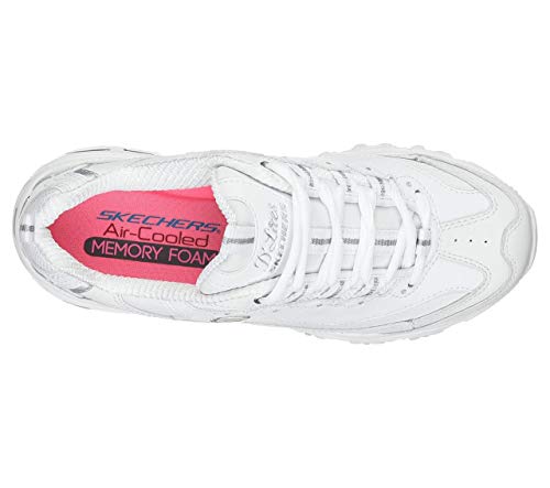 Skechers Sport womens D'LITES FRESH START Memory Foam Lace-up Sneaker,White Silver,8 M US
