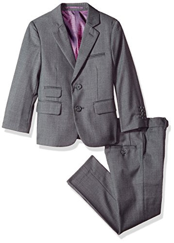 Isaac Mizrahi Boys' Little Solid 2pc Slim Fit Wool Suit, Charcoal, 5