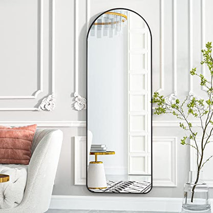 HARRITPURE 64"x21" Arched Full Length Mirror Floor Mirrors with Aluminum Alloy Frame Free-Standing Wall Mounted or Leaning Large Bedroom Dressing Mirror Modern & Contemporary Decor for Home,Black