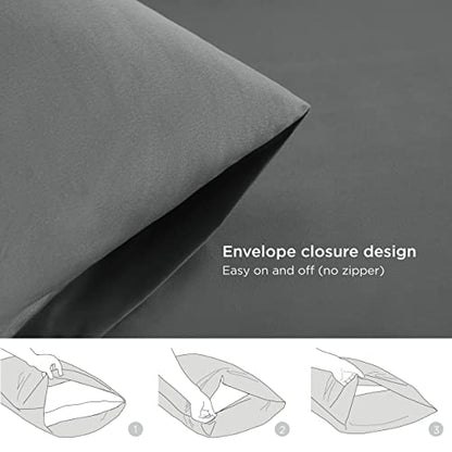 Bedsure Queen Pillow Cases Set of 2 - Dark Grey Brushed Microfiber Pillowcase 2 Pack, Super Soft and Cozy Pillow Case Covers with Envelop Closure, 20x30 Inches