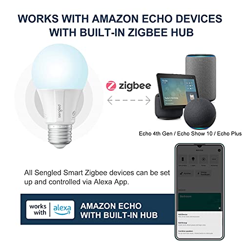 Sengled Zigbee Smart Light Bulbs, Smart Hub Required, Works with SmartThings and Echo with built-in Hub, Voice Control with Alexa and Google Home, Daylight 60W Equivalent A19 Alexa Light Bulb, 8 Pack