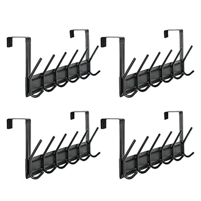 HMRACK 4-Pack Over-The-Door Hooks,Towel Rack Hangers with 6 Hooks for Coats, Bags, Keys - Ideal for Bathroom, Bedroom, Kitchen, and Living Room