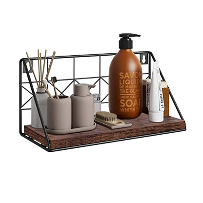 JOIN IRON Floating Set of 2 Wall Mounted Floating Shelves Wood Rustic Storage Shelves for Bedroom, Bathroom, Living Room(Brown)