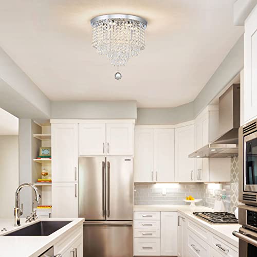 DSLITING Crystal Chandelier Ceiling Light Fixture Modern LED Chandelier 15.7'' Crystal Ceiling Light Small Flush Mount Chandelier Light Fixture for Bedroom Kitchen Dinning Room Living Room Chandelier
