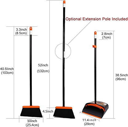 Broom and Dustpan with 52" Long Handle for Home Kitchen Room Office Lobby Floor Use Upright Stand Up Set