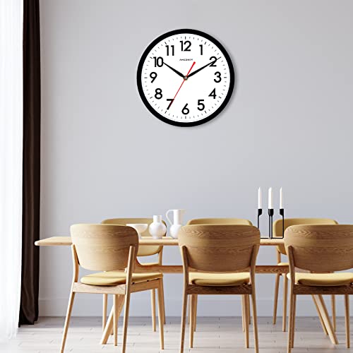 AKCISOT Wall Clock Silent Non Ticking Modern Wall Clocks Battery Operated 10 Inch, Analog Small Classic Clock Decorative for Bedroom, Kitchen, Home Office, Bathroom, School, Living Room (Black)