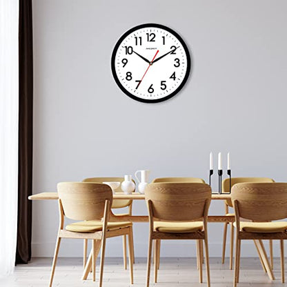 AKCISOT Wall Clock Silent Non Ticking Modern Wall Clocks Battery Operated 10 Inch, Analog Small Classic Clock Decorative for Bedroom, Kitchen, Home Office, Bathroom, School, Living Room (Black)