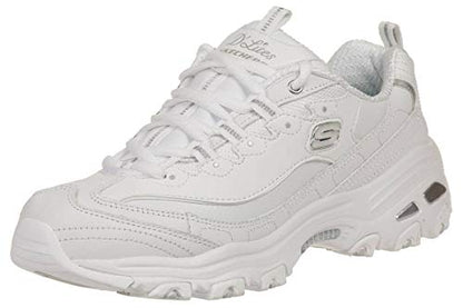 Skechers Sport womens D'LITES FRESH START Memory Foam Lace-up Sneaker,White Silver,8 M US