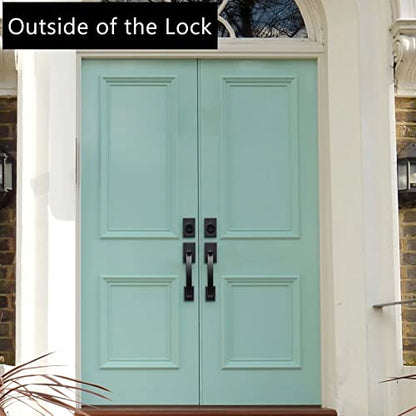 KIAYACI Front Door Handleset Double Door Lock Set Black Door Handle Deadbolt Locks for Doors Entry Door Locksets with Deadbolt Single Cylinder HandleSet with Circle Handle Lower Half Grip Matte Black