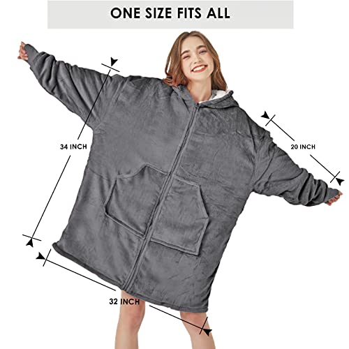 JOYWOO Wearable Blanket Hoodie, Oversized Hoodie Sweatshirt Blanket for Adults Women Men, Gift, Cozy and Fuzzy Sherpa Hoodie Blanket with Zipper and Giant Pocket