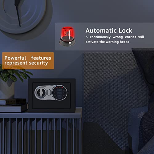 GOLDENKEY Safe and Lock Box Digital Electronic Security Keypad Mini Small Safes with Black Safe Box for Home Office Travel Business Use, 0.236 Cubic Feet