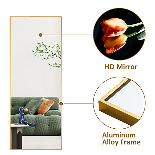 self Full Length Floor Mirror 43"x16" Large Rectangle Wall Mirror Hanging or Leaning Against Wall for Bedroom, Dressing and Wall-Mounted Thin Frame Mirror - Gold