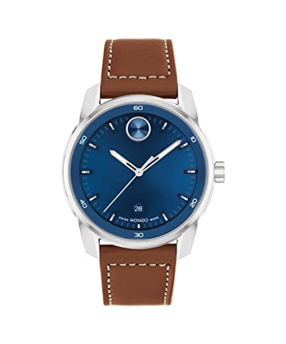 Movado 3600944 Bold Verso Men's Swiss Quartz Stainless Steel Case and Leather Strap Watch, Color: Cognac