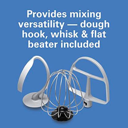 Hamilton Beach Electric Stand Mixer, 4 Quarts, Dough Hook, Flat Beater Attachments, Splash Guard 7 Speeds with Whisk, Silver