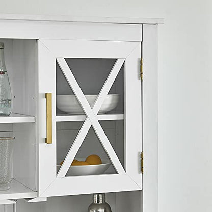 Home Source White Tall Cabinet with Glass Doors