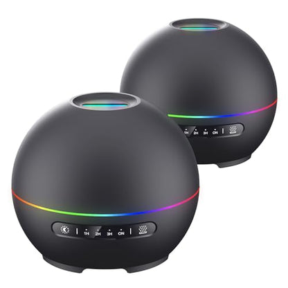 2 Pack Essential Oil Diffuser for Home,200ml Aroma 360 Diffuser & Humidifier with 4 Timers & 7 Colors Night Lights,20dB Silent Working for 10 Hours