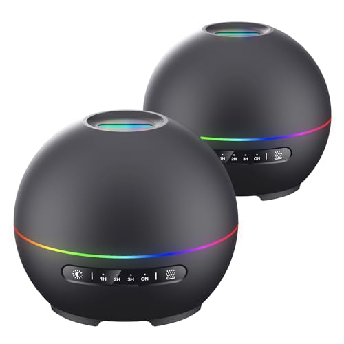 2 Pack Essential Oil Diffuser for Home,200ml Aroma 360 Diffuser & Humidifier with 4 Timers & 7 Colors Night Lights,20dB Silent Working for 10 Hours