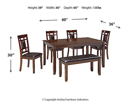 Signature Design by Ashley Bennox Dining Room Set, Includes Table, 4 18" Chairs & Bench, Brown