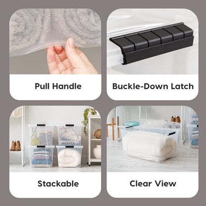 IRIS USA 4 Pack 72qt Clear View Plastic Storage Bin with Lid and Secure Latching Buckles