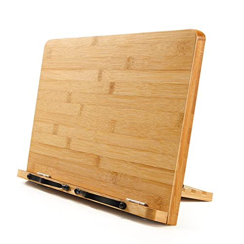Pipishell Bamboo Book Stand, Cookbook Stands Reading Book Holder with 5 Adjustable Height, Foldable Wooden Cookbook Holder for Textbook, Receipe, Music Books, Tablet