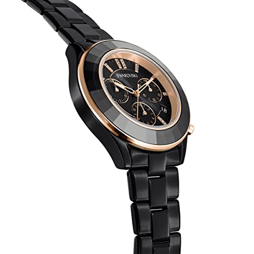 SWAROVSKI Unisex-Adult's Octea Lux Sport Stainless Steel Swiss Quartz Watch with Metal Strap, Black, Swiss Made