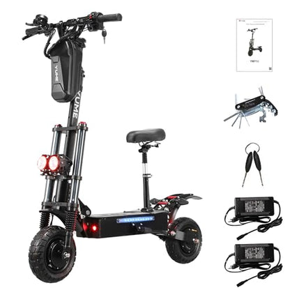 M YUME Scooter Y10 Adult Electric Scooter Double Suspensions Dual Motor 23.4AH Battery 52V 2400W 40 MPH 40 Miles Fast Sports Scooter 10" Off Road 330lbs Max Load Folding Scooter