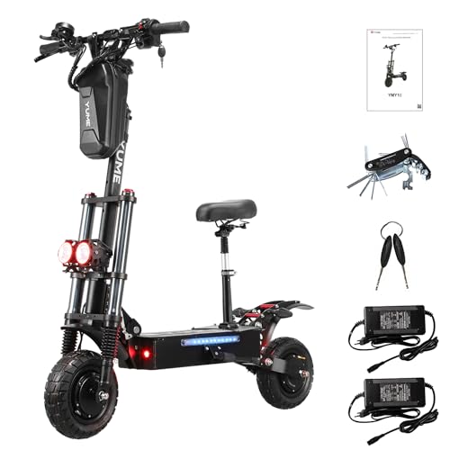 M YUME Scooter Y10 Adult Electric Scooter Double Suspensions Dual Motor 23.4AH Battery 52V 2400W 40 MPH 40 Miles Fast Sports Scooter 10" Off Road 330lbs Max Load Folding Scooter