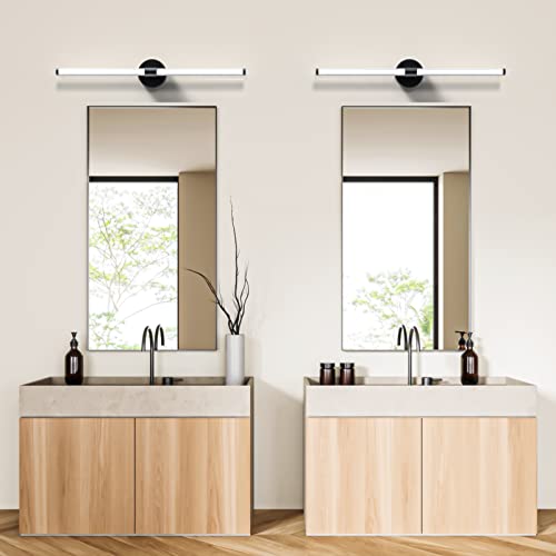 ADD 2 TO YOUR CART! Galental Bathroom Light Fixtures Wall Mount, 23inch Dimmable LED Vanity Light, 13W 6000K Modern 360°Wall Sconce, Black Linear Vanity Light Wall Light Bar for Bathrrom, Living Room Hallway
