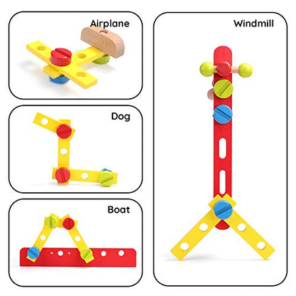 SainSmart Jr. Wooden Bench Wooden Workbench with Tools for Toddlers, Kids Creative Wooden Building Set Construction Toy for 3+ Years Old and up
