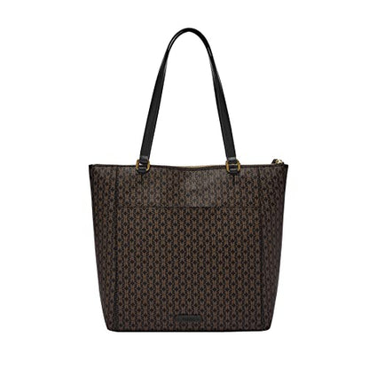 Fossil Women's Tara Faux Leather Shopper Tote Purse Handbag, Black/Brown (Model: ZB1781015)