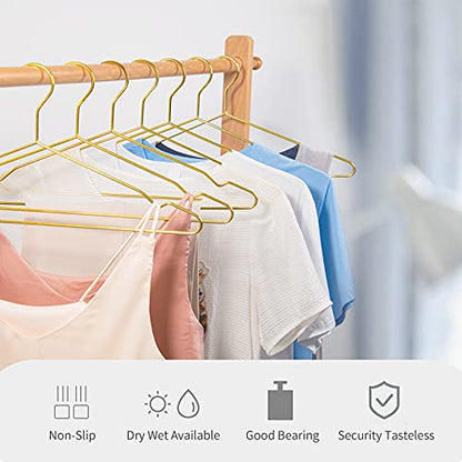 Nature Smile 17 Inch Heavy Duty Shiny Gold Metal Clothes Hanger, Coat Hanger, Suit Hanger, Dress Hanger with Big Notches Pack of 20,Gold