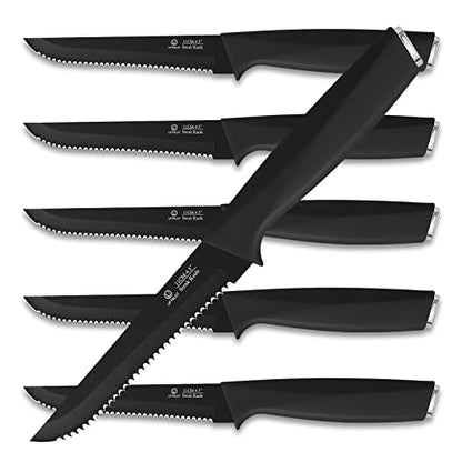 UPTRUST Steak Knives, Steak Knives Set of 6, High-Carbon Stainless Steel Serrated Steak Knives Dishwasher Safe, Elegant Black