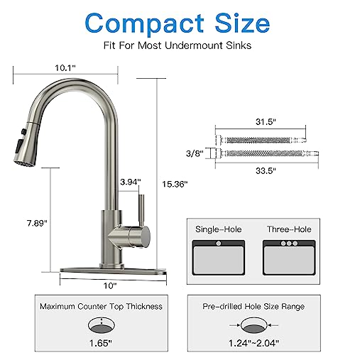 MSTJRY Kitchen Faucet with Pull Down Sprayer Single Level Stainless Steel for Kitchen Sinks,High Arc Single Handle Kitchen Sink Faucet with Pull Out Sprayer,Brushed Stainless
