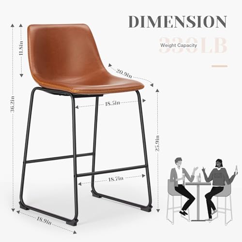 Sweetcrispy Dining Chairs Set of 2，Kitchen & Dining Room Chairs, PU Leather Cushion and Metal Legs Bar Chairs, Counter Height Bar Stools for Kitchen Island
