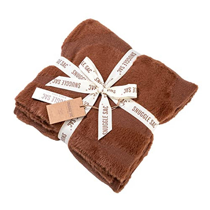 Snuggle Sac Luxury Faux Fur Fuzzy Throw Blanket Knitted Feather Yarn Faux Mink Super Soft Fluffy Lightweight Cozy Decor Blankets with Sahara Textured for Home Bed Couch 50'' x 60" Rust Orange