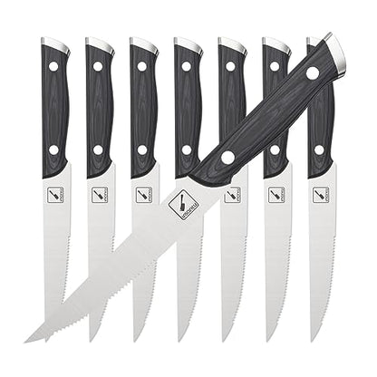imarku Steak Knives, Steak Knives Set of 8, Serrated Steak Knife Set with Pakkawood Ergonomic Handle, Japanese HC Steel Steak Knife and Gift Box, Black of Friday 2023