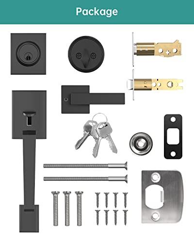 UYF Front Door Handle Set, Exteriort Door Lock Set with Single Cylinder Deadbolt and Lever, Reversible Entry Handleset for Right and Left Handed,Matte Black