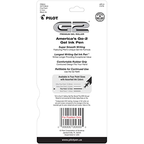 PILOT G2 Premium Refillable & Retractable Rolling Ball Gel Pens, Fine Point, Black Ink, 5-Pack (31078)