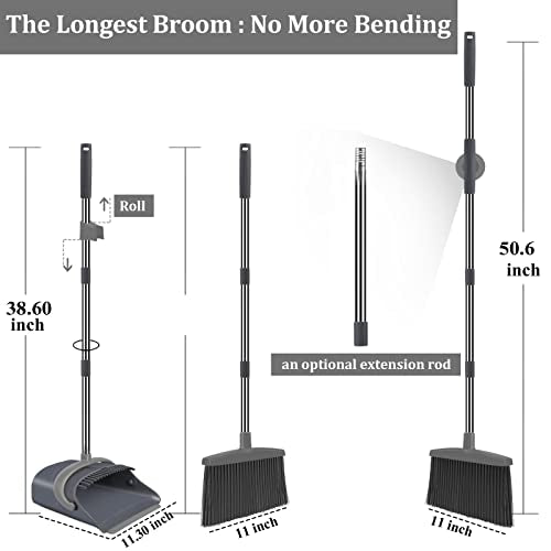 kelamayi New Upgrade Broom and Dustpan Set, Broom and Dustpan Set for Home, Broom Dustpan Set, Broom and Dustpan Combo for Office, Stand Up Broom and Dustpan (Gray)