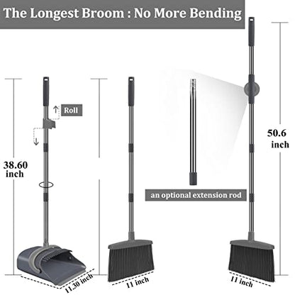 kelamayi New Upgrade Broom and Dustpan Set, Broom and Dustpan Set for Home, Broom Dustpan Set, Broom and Dustpan Combo for Office, Stand Up Broom and Dustpan (Gray)