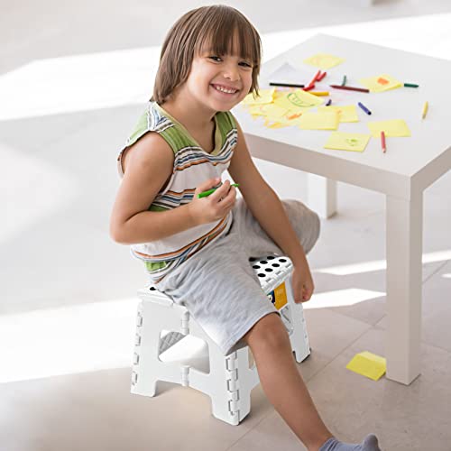 Korpai 9" Folding Step Stool for Adults and Kids Holds Up to 300 lbs,Non-Slip Folding Stools with Portable Handle, Compact Plastic Foldable Step Stool for Bathroom,Bedroom, Kitchen,White,2PC