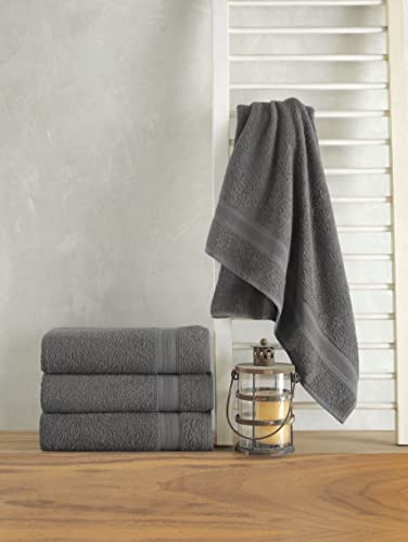 Grey Bath Towels 27" x 54" Quick-Dry High Absorbent 100% Turkish Cotton Towel for Bathroom, Guests, Pool, Gym, Camp, Travel, College Dorm, Shower (Grey, 4 Pack Bath Towel)