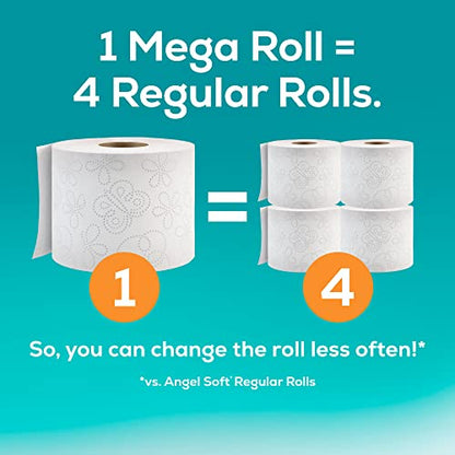 Angel Soft® Toilet Paper, 8 Mega Rolls = 32 Regular Rolls, 2-Ply Bath Tissue, 320 Sheets per Roll, 8 Count, White