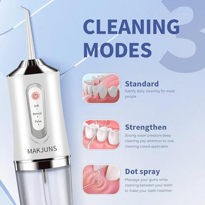 Water-Flosser-Cordless-Teeth-Cleaner MAKJUNS Water Dental Flosser with 3 Modes 4 Jets Rechargeable IPX7 Waterproof Dental Oral Irrigator for Travel Home Braces(Luxury White)