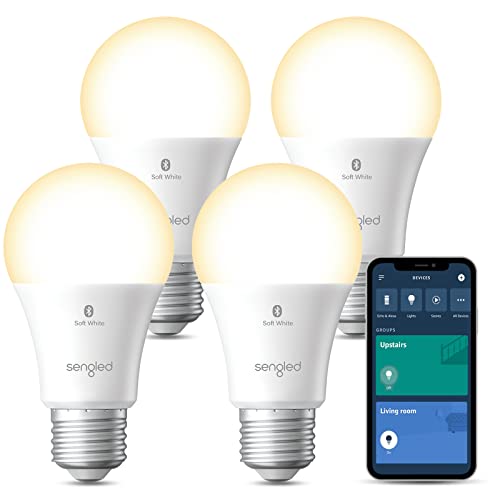 Sengled Alexa Light Bulb 75W Equivalent, Smart Light Bulbs Bluetooth Mesh 1050 LM, Smart Bulbs That Work with Alexa Only 2700K, High Brightness, Soft White A19 Dimmable Bulb, No Hub Required, 4 Pack